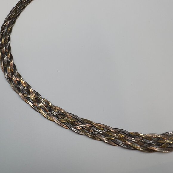 Vintage Italian Sterling SIlver Herringbone Woven Chain Necklace 18" - Picture 2 of 9